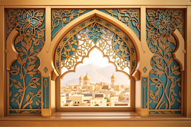 Goldene arabische Zierfenster traditionelle islamische Muster