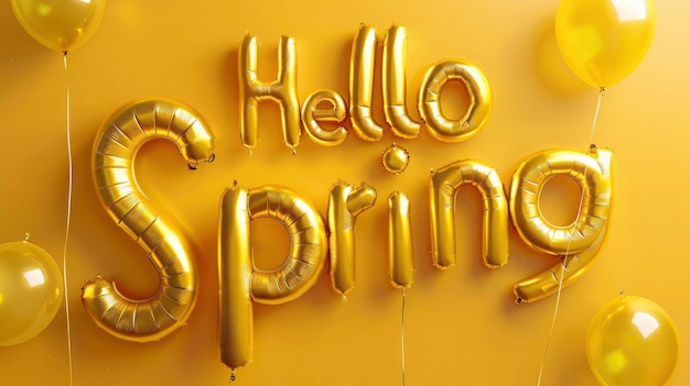 Goldene Ballons aus Wörtern "Hallo Frühling"