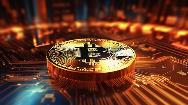 Goldene Bitcoin auf Leiterplatten