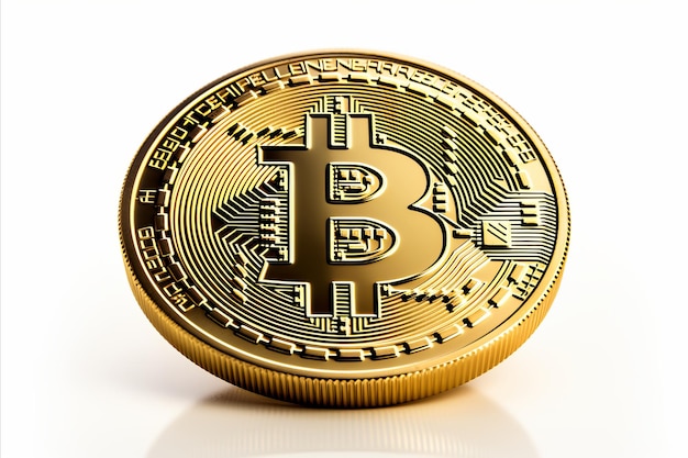 Goldene Bitcoin-Kryptowährung isoliert auf weißem Hintergrund für Finanz- und Technologie-Konzept