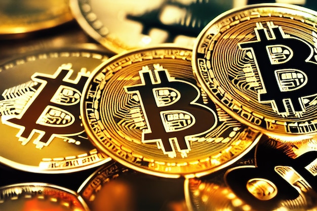 Goldene Bitcoin-Schaltkreise Finanzierungsplatten Selektiver Schwerpunkt