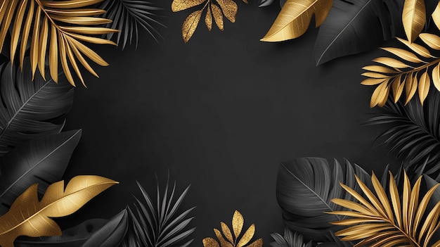 goldene Blätter und Blumen auf schwarzem Hintergrund
