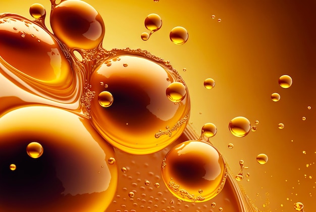 Goldene Blasen aus Honig, Öl, Bier oder Saft Makro des Flüssigkeitsflusses Generative KI