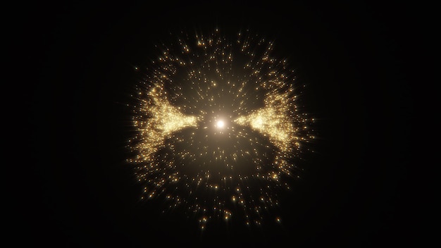 Goldene Bokeh-Partikelexplosion. Abstrakter Hintergrund. Weihnachten glitzert. Goldene Boke-Leuchten. Festliche Wand