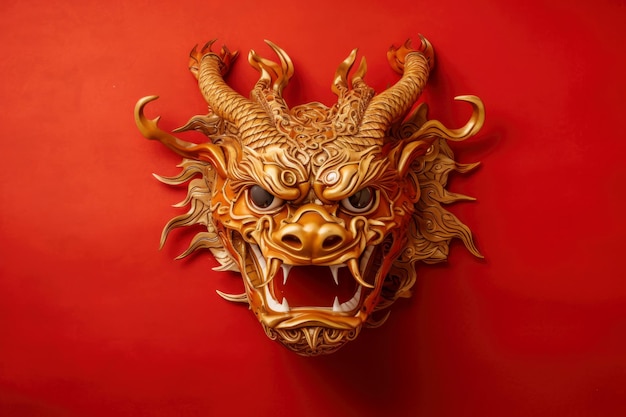 Foto goldene chinesische drachenfigur auf rotem hintergrund ai-generativ