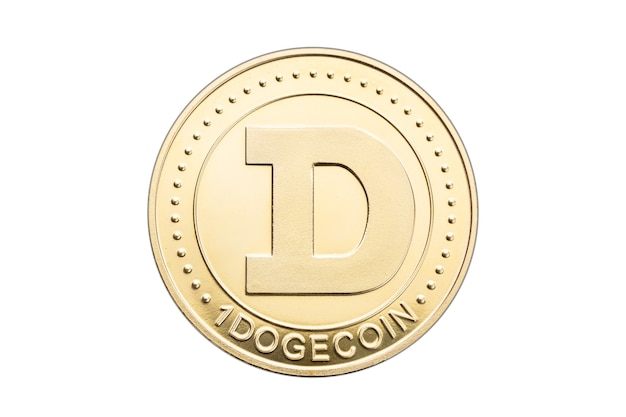 Goldene Dogecoin isoliert auf weißem Hintergrund