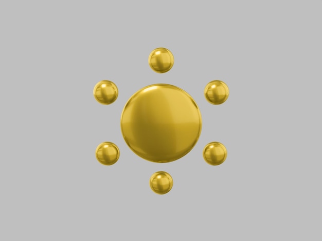 Goldene einfarbige Cartoon-Sonne auf grauem einfarbigem Hintergrund Minimalistisches Designobjekt 3D-Rendering-Symbol ui ux-Oberflächenelement