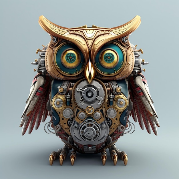 Goldene Eulenvogel-Metallic-Cyberpunk-Illustration AI-generierte Kunst