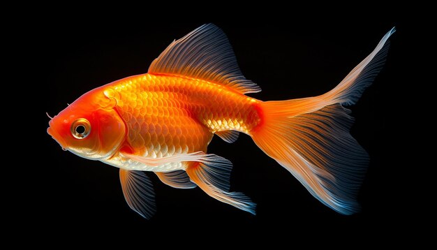 Goldene Flossen von der Seite Die Erhöhung eines unverwechselbaren Goldfisches