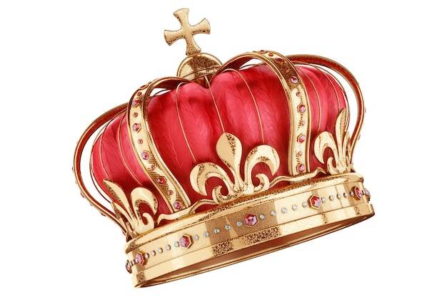 Goldene Krone isoliert auf weißem Hintergrund Kappe für Monarch-Kaiserkrone 3D-Rendering 3D-Darstellung