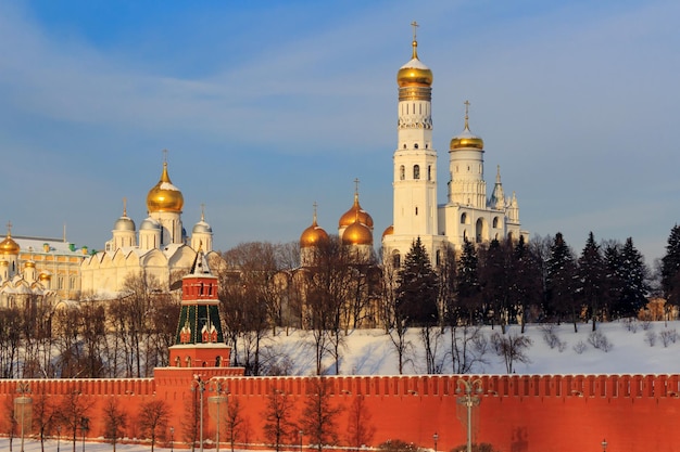 Goldene Kuppeln von Kirchen im Moskauer Kreml im Winter