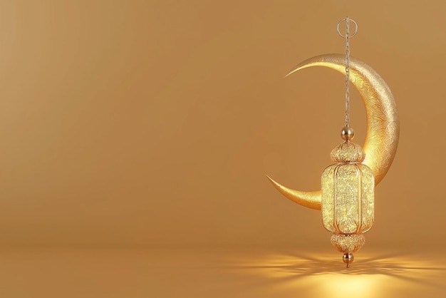Goldene Laterne mit Halbmond für Ramadan Kareem Hintergrund-Banner-Design mit Copy-Raum