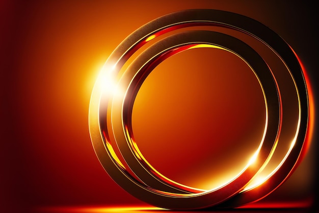 Goldene Lichtringe auf roter digitaler Illustration, die abstrakte Hintergründe malt