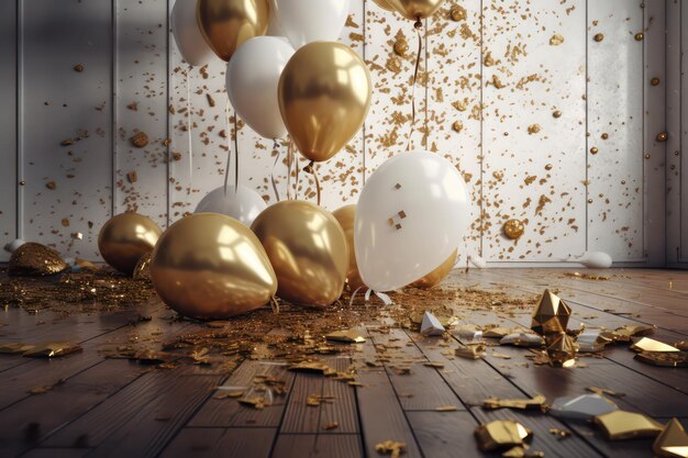 goldene Luftballons Hintergrund goldene Luftballons PNG Feiern Konfetti goldene Luftballons