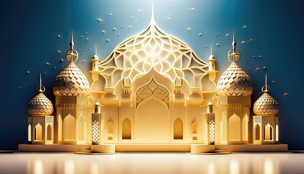 Goldene Moschee und Tempel für muslimische religiöse Feiern Generative KI