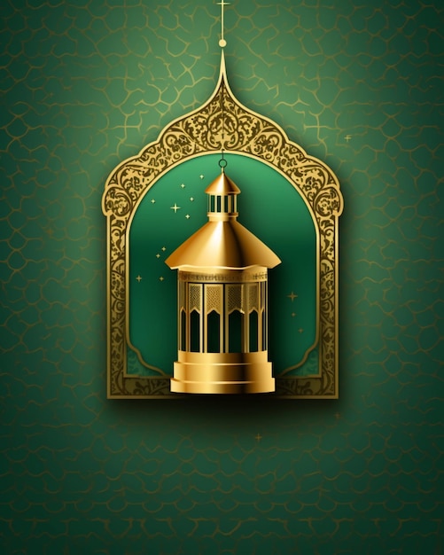 Goldene Moscheenlaterne auf grünem Hintergrund