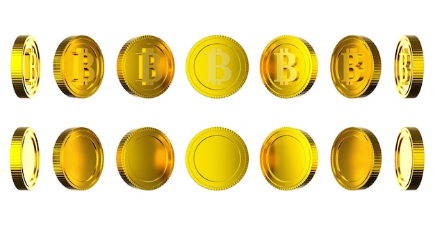 Goldene Münze Bitcoin isoliert auf weißem Hintergrund 3D-Rendering