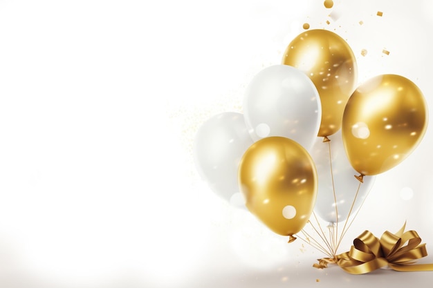 goldene Partyballons auf Weiß mit Kopierraum