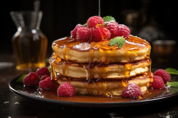 Goldene Pfannkuchen mit Fruchtsirup und Butter IA