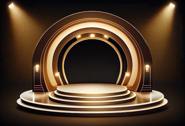 Goldene Podiumsbühne mit Bokeh-Lichtern im Hintergrund Glitzer Illustration Generative KI