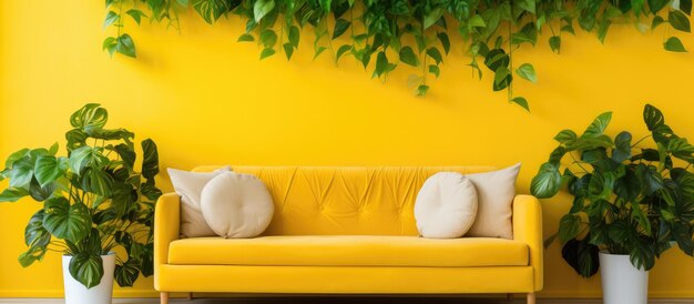 Foto goldene pothos auf einem sofa im heimischen garten