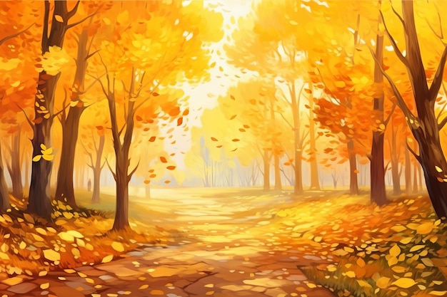 Goldene Pracht Fesselnde Herbstlandschaft mit sonnengeküssten gelben Blättern und lebendigem Laub