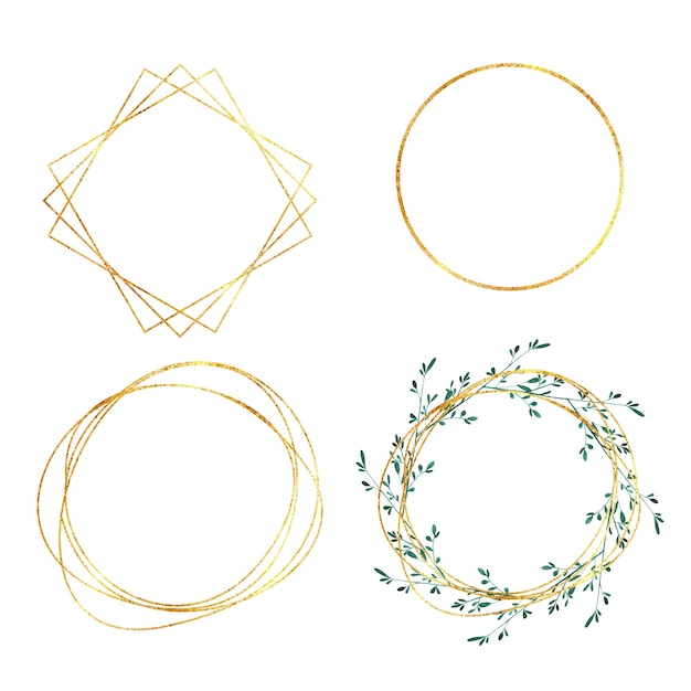 Goldene Rahmen stellten Einladungspostkartenschablone leeres geometrisches Rahmenaquarell ein