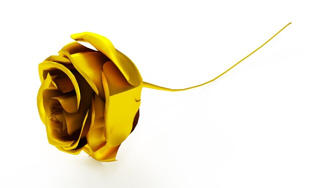 Goldene Rose auf reflektierendem rosa Hintergrund. 3D-Rendering