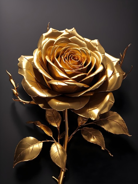 Goldene Rose mit Schatten auf dunklem Hintergrund