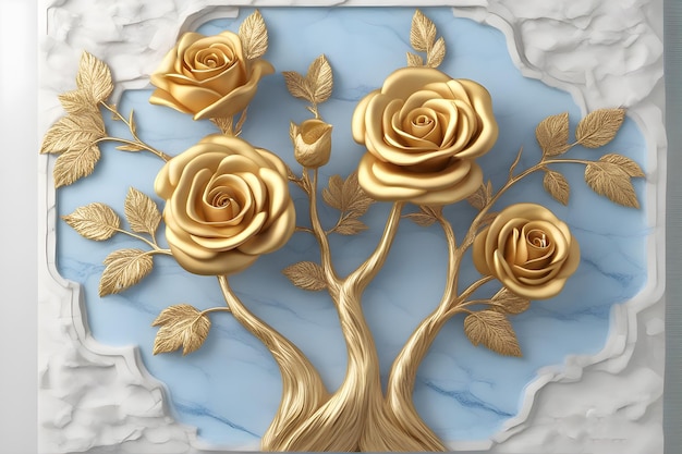goldene Rosen auf blauem Hintergrund.