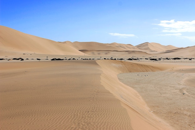 Goldene Sanddünen und weiße Wolken an einem sonnigen Tag