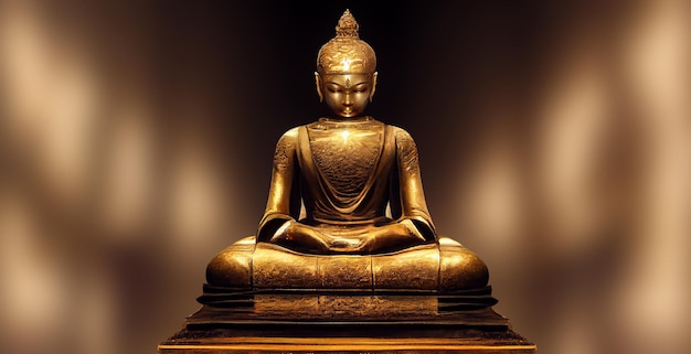 Goldene Skulptur eines sitzenden Buddha. Tibetischer Buddhismus, Lamaismus, Vajrayana-Buddhismus, tantrischer Buddhismus.