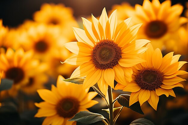 Goldene Sonnenblumen in Strahlung