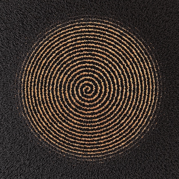 Foto goldene spirale auf schwarzem, flauschigem hintergrund 3d-darstellung