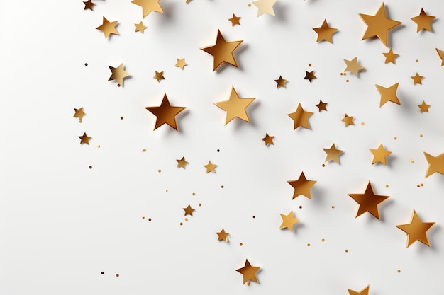 Goldene Sterne Konfetti auf weißem Hintergrund 3D-Rendering