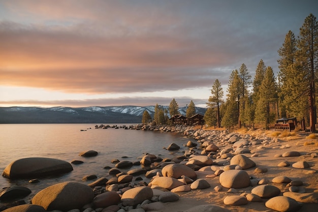 Goldene Stunde am frühen Morgen vor Sonnenaufgang Lake Tahoe Kalifornien