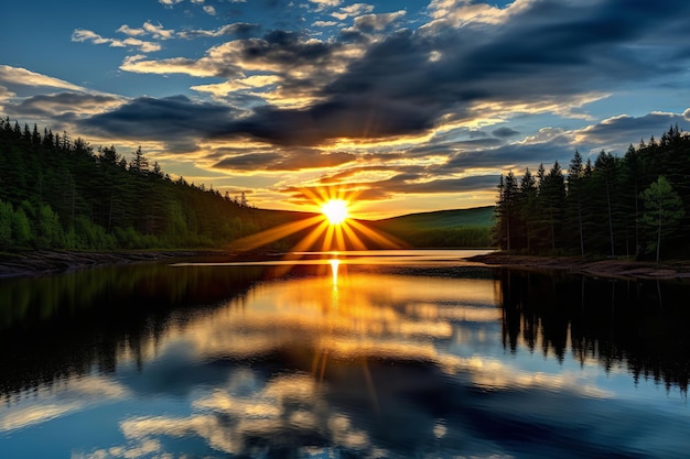 Goldene Stunde über einem ruhigen Bergsee