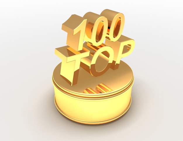 Goldene Top 100 auf dem Podium. 3D gerenderte Darstellung
