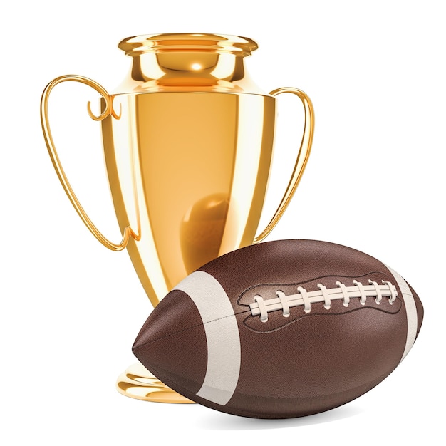 Goldene Trophäe und 3D-Darstellung des American-Football-Balls