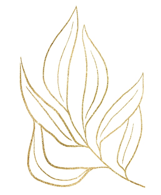 Goldene Umrisse botanische funkelnde Blätter Illustration Hochzeit Design einzelnes Element