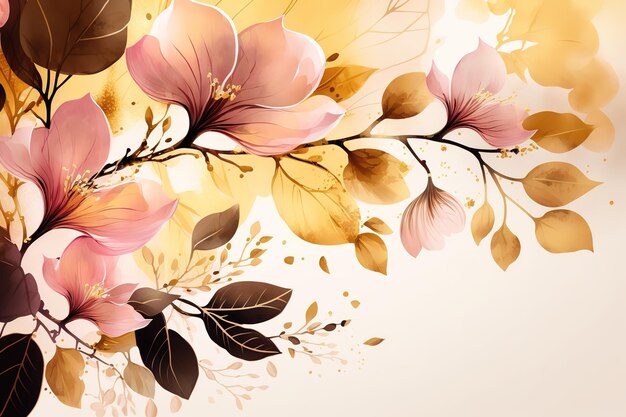 Goldene und rosa Blumen Schöner minimalistischer Druck für Ihr Dekor für Postkarten-Glückwünsche und Poster Generative AI