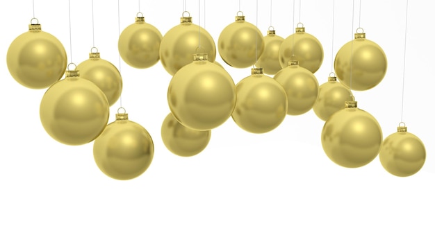 Goldene Weihnachtskugeln isoliert auf weißem Hintergrund