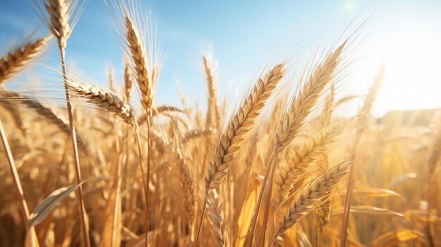 Goldene Weizenfelder in einer sonnigen landwirtschaftlichen Landschaft