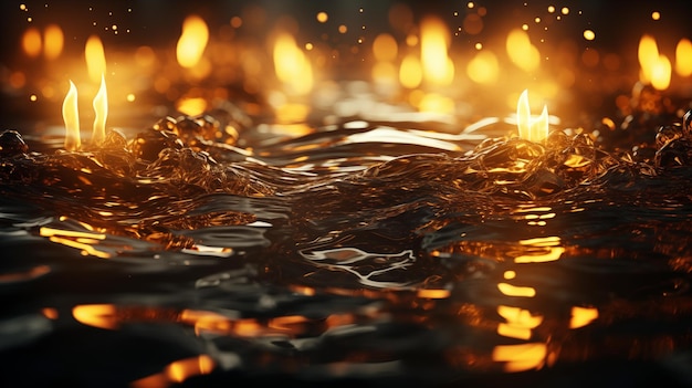 Goldene Wellen Dunkelgoldener Hintergrund mit goldener Flüssigkeit und Reflexion