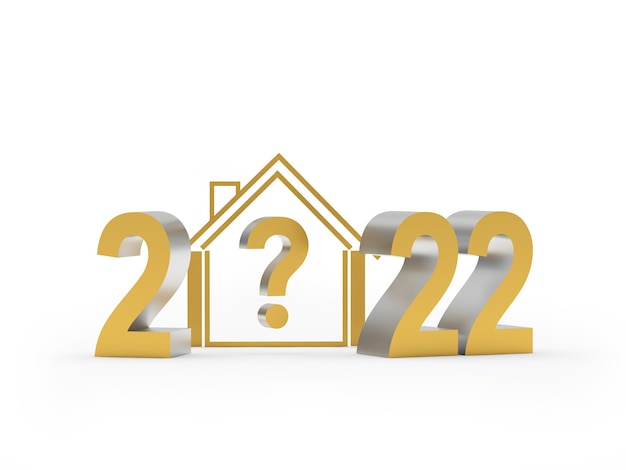 Goldene Zahl des neuen Jahres und ein Haus mit einem Fragezeichen