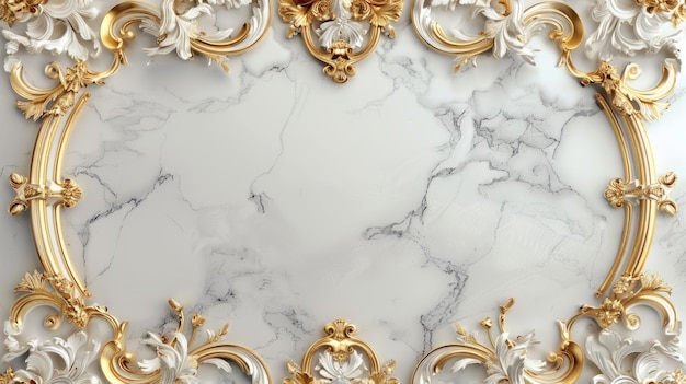 Goldener Barockrahmen auf Marmorgrund mit kunstvollen Details