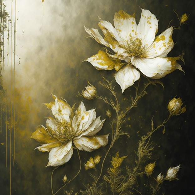 Goldener botanischer Kunst-Grunge-Textur-Hintergrund