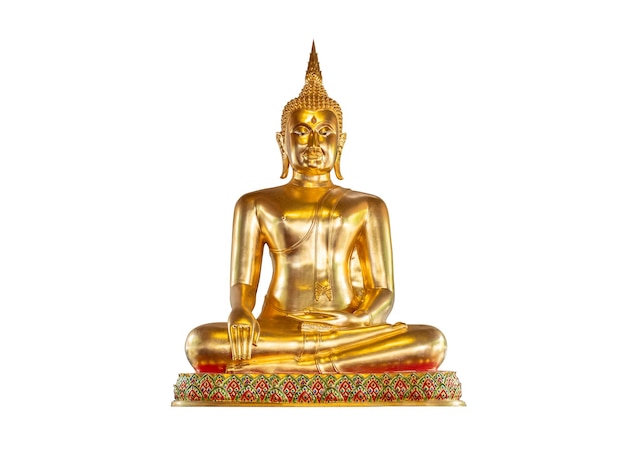 Goldener Buddha isoliert auf weißem Hintergrund mit Beschneidungspfad