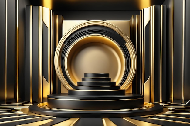Goldener Circle-Sockel in luxuriöser Eleganz für die Produktpräsentation und weiße Wand-Ai-Generierung