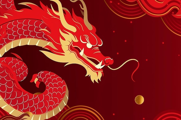Goldener Drache und rote Laterne auf dem Hintergrund des chinesischen Neujahrs